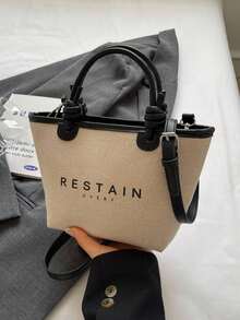 女士多功能帆布水桶手提包 - 黑色 - 查看 2