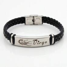 Stainless Steel Constellation Bracelet For Women Men Zodiac Sign Leather Bracelet Wristband Jewelry Birthday Gift
