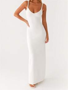 Women's Twisted Straps Bodycon Long Maxi Dress Women Sleeveless Dress Summer Solid Color Twisted Straps V-Neck Backless Party Dress For Vacation Beach Streetwear - trắng - Xem 2