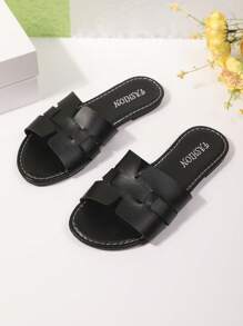Sandales de plage décontractées pour femmes grande taille à bout ouvert avec bride en H, style romain. Sandales plates antidérapantes pour vacances, fêtes et utilisation intérieure. Couleur unie