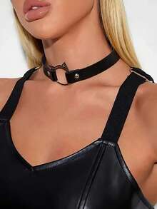 1pc New Fashion Cat Ear PU Leather Choker Necklace Women Chocker Necklaces Accessories Punk Neck Strap Wedding Bride Jewelry Gift - Black - View 3