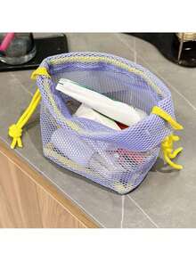 1个轻便便携的网状抽绳化妆品收纳袋，大容量旅行收纳盒，透明设计，适合海滩、夏季、度假、浴室装饰、节日包、化妆包、洗漱包、桌面收纳、化妆包、小化妆包、化妆袋、大容量化妆包、圣诞礼物、女士礼物、手拿包/小手提包、化妆品收纳盒、化妆刷收纳袋、迷你收纳袋、大容量收纳袋、女士礼物、圣诞礼物、女士礼物创意、化妆袋、旅行必备 - 彩色 - 查看 3