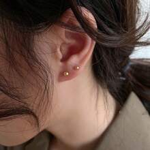 2pcs 2mm/3mm/4mm/5mm Stainless Steel Ball Stud Earrings, Minimalist Tiny Earring, Can Sleep Without Removing, Hypoallergenic Piercing, Gold/Silver Tone, Suitable For Women's Daily Wear