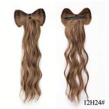 蝴蝶结夹马尾辫接发半马尾辫棕色 12/14 英寸马尾辫接发女士卷发波浪马尾辫儿童蝴蝶结形马尾辫黑色合成发夹假马尾辫女童假发日常派对使用 - 彩色 - 查看 18