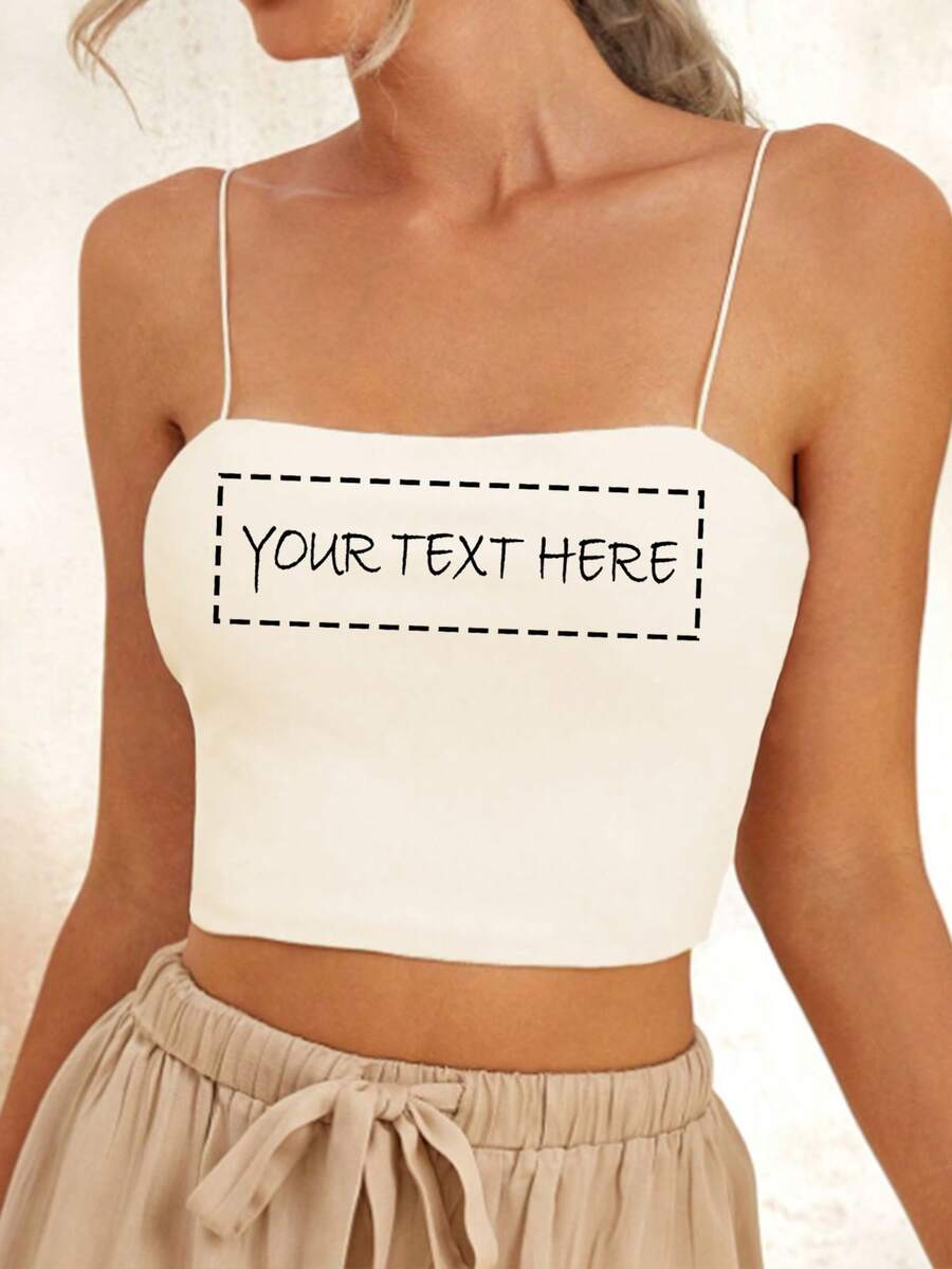 Custom Short Camisole, Women's Custom Camisole - Add Your Text (Country/Place Name/Number/Phrase/Name/Word, Etc.), You Can Choose Your Favorite Font And Color To Design Your Own Personalized Printed Camisole As A Gift For Girlfriends, Dating Couples, Etc. Comfortable And Casual, Women's Camisole, Custom Printing, Custom Camisole, Custom Tops - Apricot - View 1