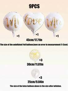 9 件/套 18 英寸爱心铝箔白色心形气球、18 英寸 MR MRS 金箔圆形白色铝箔气球、金点透明乳胶气球，适用于婚礼生日派对装饰 - 彩色 - 查看 6