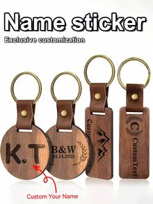 1-12 pièces Porte-clés en bois de noyer noir avec anneau, gravure laser personnalisable avec nom, logo et texte, accessoire de porte-clés en bois personnalisé pour cadeau - Noyer - Voir 12