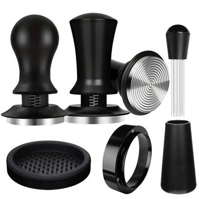 1 Set Of 51/53/58mm Espresso Coffee Tamper Kit, 4/8 Pieces, Includes Coffee Tamper, Metal Magnetic Dosing Ring, Tamper Mat, And Distributor Pin, Stainless Steel Spiral Base With Adjustable Pressure, Suitable For Business & Home Coffee Enthusiasts, DIY, Parties, Office Back To School