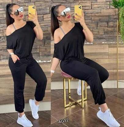 Palazzo enterizo manga corta cuello hombro descubierto ligero comodo