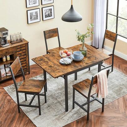 Folding Dining Table, Drop Leaf Extendable, For Small Spaces, Seats 2-4 People, Industrial, Rustic Brown And Ink Black
