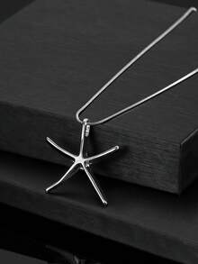 1件装不锈钢海星吊坠项链，简约时尚男士款 - 銀色 - 查看 2