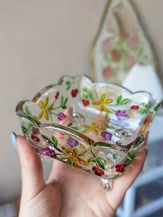 Handmade Vintage Glass Ashtray With Floral Design - European Rectangular Desktop Organizer & Ashtray, Multi-Purpose Decorative Centre Piece For Dining Room, Living Room Home Decoration, European Style Ashtray | Artistic Craftsmanship