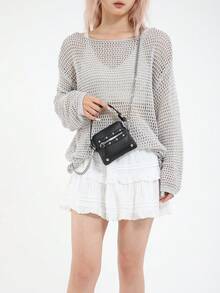 Fashionable Riveted Girl Handbag, Mini Shoulder Bag, PU Crossbody Bag - A - View 6