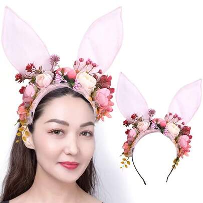 New Arrival Fashionable Personalized Mesh Lace Flower Headband, Costume Accessory For Parties, Performances, Photoshoots - Cute Rabbit Ears, Floral, Elegant, Whimsical
