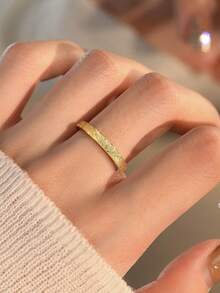 ESBERRY 1枚个性化S925纯银不对称凸面戒指，精致珠宝，女士礼物 - 金色 - 查看 2