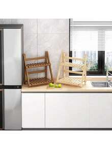 1pc Brown Diy Handmade Bamboo Folding Display Shelf, Home Organizer