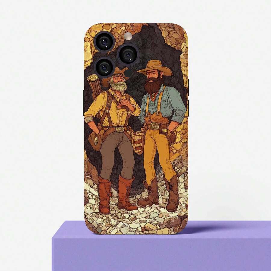 "Western Cowboys Design  Case"  Phone Case For Apple  16 15 14 13 12 11 Mini Plus Pro Max Gifts For Friends, Couples, Family - Black - View 1