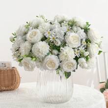 3 Buquês Artificial de Peônia, Hortênsia e Crisântemo, Flores Artificiais de Toque Real, Buquê de Mão para Noivas, Decoração para Casa e Escritório, Arranjos Florais Artificiais Centrais, Decoração de Jardim Externo, Casamento, Aniversário, Chá de Panela