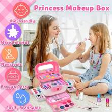 1pc Kids Pretend Makeup Set, Girls Makeup Palette, Princess Handbag, Cosmetic Beauty Vanity Kit, Lipstick, Eyeshadow, Kids Birthday Gift