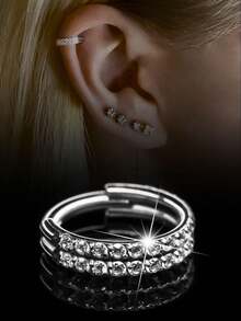 1 Piece/High-Quality Hypoallergenic 316L Surgical Stainless Steel, Inlaid With Shiny Zirconia Silver Nose Ring - Fashionable Double-layer Nose Ring-a - View 5