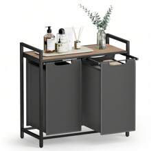 Laundry Basket, 2-Compartment Laundry Hamper, Pull-Out And Removable Laundry Bags, Laundry Sorter, Shelf, Metal Frame, 2 X 46L, 73 X 33 X 72 Cm, Grey
