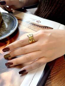 Fashionable Niche Double-Layer Design Stainless Steel Open Ring, Versatile Minimalist - Gold 1 - View 1
