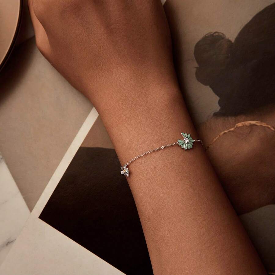bamoer 1 PC 925 Sterling Silver Cute Pale Green Daisy Bee Insect Bracelets For Women Original Gift Fine Jewelry - Silver - View 1