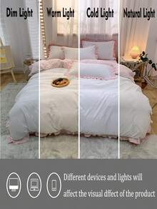 3pcs White & Light Pink Floral Lace Dorm Bedding Set, 2 Pillowcases 1 Duvet Cover, Machine Washable, No Filling - White - View 8