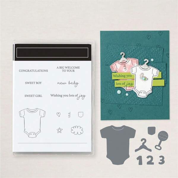 2pcs/1set Metal Cutting Dies And Stamps Congratulations Card Baby Clothes Pattern Cutting Dies And Stamps For DIY Craft Making Invitation Card Stamps DIY Craft Supplies Baby Shower Party