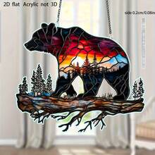 Mural de pared acrílico con diseño de oso al atardecer para colgar en la ventana, para dormitorio, jardín, atrapasol - Rojo - Ver 1