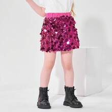 Lontakids Girls Sequin Skirt Sparkly Toddler Kids Mini Glitter Skirt Elastic Waist Party Pencil Skirt - 玫紅色 - 查看 5