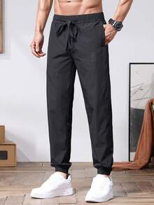 Męskie spodnie haremowe z elastyczną talią i kieszeniami, swobodne, oddychające, uniwersalne spodnie męskie do wypoczynku - Czarne - Zobacz 2