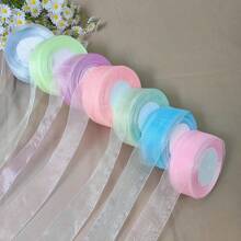 1 Roll 4cm Wide 45m Length Luxury Tulle Ribbon Bowknot Organza Fabric Flowers Gift Wrapping Sewing Accessories, For Birthday Party, Bridal Wedding, Holiday Gift, Rainbow Sheer Organza Ribbon, Width 1.57 Inch, Length 45m, Multi-Color, Suitable For DIY Rose, Fresh Flower Gifts Packaging, Wedding Party Bows, Applicable For Bouquets, Hair Accessories, Christmas And Easter Party Decoration, Valentine's Day Gift Wrapping, Bohemian Style, Wedding Ceremony Venue Decor, Bridal Shower