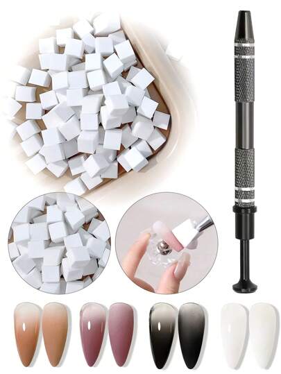 101pcs White Mini Replaceable Nail Art Sponges, Nail Art Sponge Metal Grabbers, Nail Art Gradient Sponges, Nail Art Sponge Set For Gradient Color Nail Art Sponges DIY Nail Art Tools Nail Art Supplies Nail Art Accessories