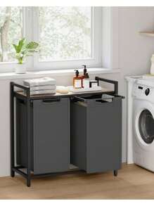 Laundry Basket, 2-Compartment Laundry Hamper, Pull-Out And Removable Laundry Bags, Laundry Sorter, Shelf, Metal Frame, 2 X 46L, 73 X 33 X 72 Cm, Grey