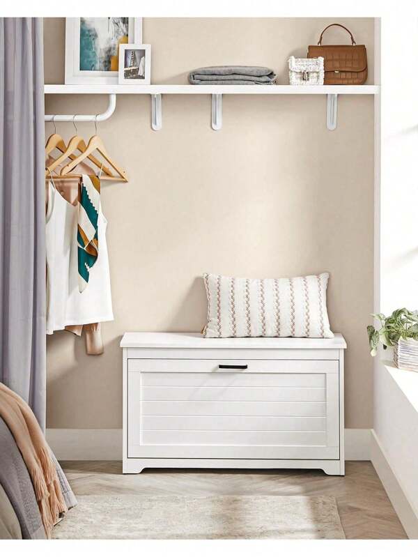 Shoe Bench, Entrance Shoe Box With Folding Door, Adjustable Interior Divider, With Cut-Out Side Handles, 80 X 30 X 46 Cm, White