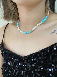 1 件男女通用夏季海滩贝壳珠项链，酷炫冲浪风格珠宝 - 彩色 - 查看 2