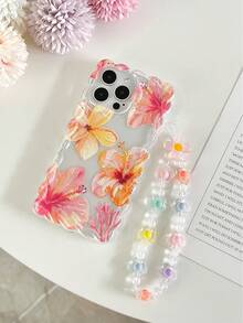 Braided Wave Edge Elegant TPU Floral Lemon Painted Anti-Drop Phone Case With Handmade Beaded Bracelet, Compatible With IPhone 16/11/16Pro/16Plus/16ProMax/16E/15ProMax/13/14/12/XS/XR/7G/8PXR/7/8, Painted Compatible With IPhone 15ProMax, 13, 14, 12, X, 12/14 Braided Wave Edge Elegant TPU Anti-Drop Soft Phone Case - Multicolor - View 5
