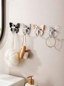 1/4Pcs, Light Luxury Teddy Bear Butterfly Hook Adhesive Load-Bearing Bathroom Wall Sticker, No-Drill, Kitchen Door, Bathroom Back, No Trace Adhesive Hook, Suitable For Hanging At The Entrance, Kitchen Bathroom, Bathroom, Living Room, Corridor, Dormitory, Storing Clothes, Umbrellas, Keys, Hats, Masks, Bags, Toiletries, Kitchen Tools, Toiletries, Makeup Tools, Necklaces, Jewelry.