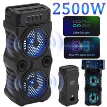 Dazone Portable Bluetooth Speaker Dual 3-In Woofer Wireless Stereo Speaker Subwoofer USB Rechargeable Heavy Bass LED Party PA Sound System AUX FM Remote Control LED Light Handle - Dual 3-in Woofer - View 2