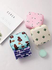 Super Cute Portable Cartoon Feminine Pad Holder Organizer Pouch, Women Girls Period Sanitary Napkin Bag For Coins, Cosmetics, Tissues And Other Small Items, Suitable For Ladies Business Trip, Travel, Students Back To School (Print Pattern Position May Vary) Holiday Camping Holiday Essentials Vacation Accessories Travel Holiday Essentials Beach Bag Travel Essentials