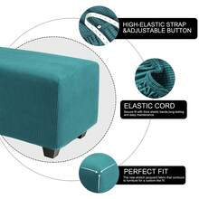 High Stretch Ottoman Cover With Elastic Bottom, Soft Slipcover Jacquard Fabric Small Checks Rectangle Storage Stool Cover Furniture Covers - 孔雀藍 - 查看 3