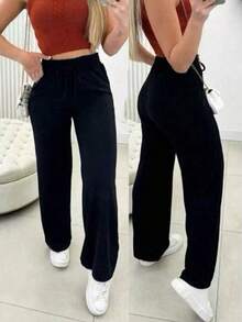 Women's Cold Weather Wide Leg Pants, Winter Fashion 2025 - Black - View 1