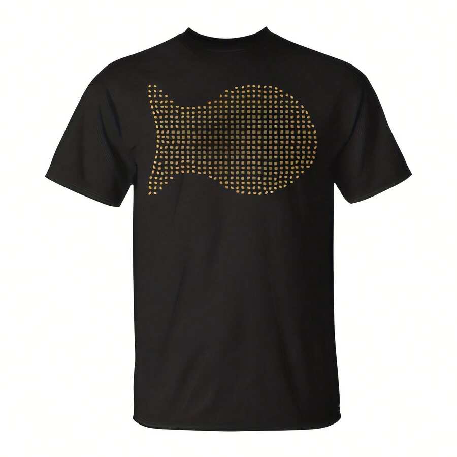 Camiseta de algodón puro de 220g de alta calidad, cómoda y de moda, con forma de pez dorado hecha de galletas saladas, apropiada para fines de semana, viajes, compras, actividades al aire libre o tiempo libre. Tela duradera y adecuada para todas las estaciones. Top de moda - Negro - Ver 1