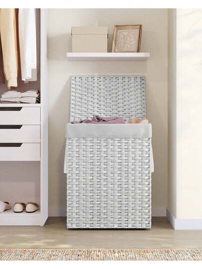 Storage Basket, 90L Dirty Laundry Basket With Lid, Foldable, Removable Fabric Bag And Handles, For Blankets, Clothes, Living Room, Bedroom, Laundry Room, White Laundry Baskets Back To School Travel Essentials Room Decor, Home Decor, Bedroom Decor Storage Organization And Storage