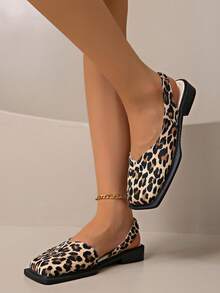 2026 Designer Luxury Buckle Strap Flat Shoes, Women's Pointed Toe Casual Mule Sandals - Leopard - View 6