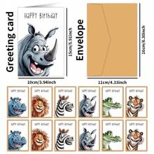 12 Stück Cartoon Afrikanische Tier Geburtstagskarten mit Umschlägen - personalisierte Papierkarten für Geburtstagsfeier - einzigartige Tierthemenkarten für alle Empfänger Schulbedarf, Schulanfang