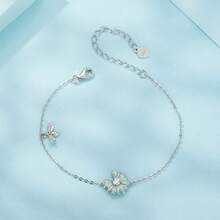 bamoer 1 PC 925 Sterling Silver Cute Pale Green Daisy Bee Insect Bracelets For Women Original Gift Fine Jewelry - Silver - View 4