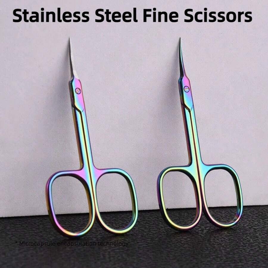 2/4件套不锈钢精密眉毛修剪镊子、睫毛修剪器和老茧去除器指甲护理剪刀 - 彩色 - 查看 1