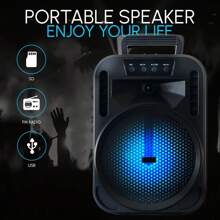 Dazone Portable Bluetooth Speaker 6.5-In Woofer Wireless Speaker Subwoofer USB Rechargeable Heavy Bass LED Party PA Sound System AUX FM Remote Control LED Light Handle